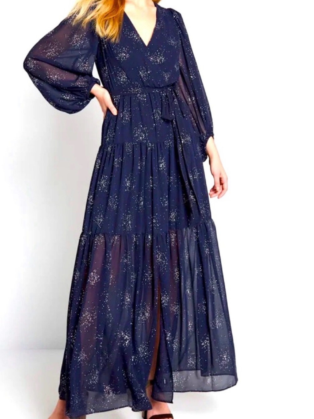 Eliza J Navy Sparkly Chiffon Maxi Dress